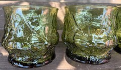 4 Vintage Anchor Hocking Rainflower Avocado Green Juice Glasses 3.25”￼ 70s