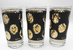 G Reeves Libbey Black Crown High Ball Tumblers Set of 3 FLAWS SEE PHOTOS