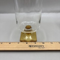 Set of 2 Vintage Federal Glass Topaz Nordic Square Base Stem Glasses Goblet MCM