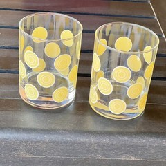Fiesta Yellow Homer Laughlin Dots/Circles Rocks Juice Glasses 12 Oz Set of 2