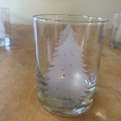 Vintage Frosted Etched Textured Pine Tree Double Old Fashion Glasses Set Of 4