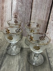 Libbey 22K Golden Foliage Frosted Stemmed Glasses 5 To 6 Oz. Set Of 4 Vintage