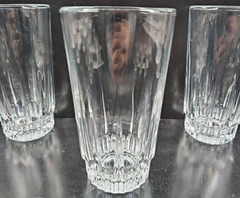 (6) Arcoroc Lancer 10 Oz Tumblers Set Vintage Clear Cut Cristal France Retro Lot