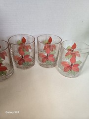 Vintage CRISTAL PORTUGAL Poinsettia Old – Fashioned Glasses- Set Of (4)