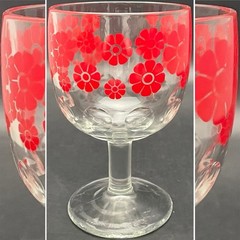 Bartlett Collins Red Daisies Flower Power Goblet/Schooner Made in USA 14oz 6”t