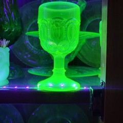 L.G. Wright Moon & Star Vintage Vaseline Glass Opalesce-Glows UV Light