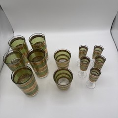 MCM Culver Starlyte Rocks Glasses Green Gold Lot Of 12 Total True Vintage