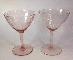 Vintage Pink Depression Glass Stemware 5 Piece Mix &Match Wine Champagne Glasses