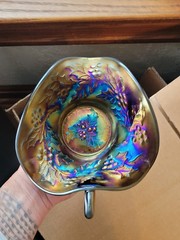 Super Electric Purple Dugan Carnival Glass Holly & Berry Pattern Gravy Dish