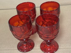 Viking Georgian Ruby Water Goblets Vintage Red Honeycomb Glasses Set of 4