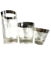 8 Highball 5 Shot 1 Rocks Drinking Glasses Silver Rim Dorothy Thorpe Etched Set
