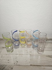 Set Of 6 Tall Shot Glasses Clear Glass With Swirl Design Multicolor