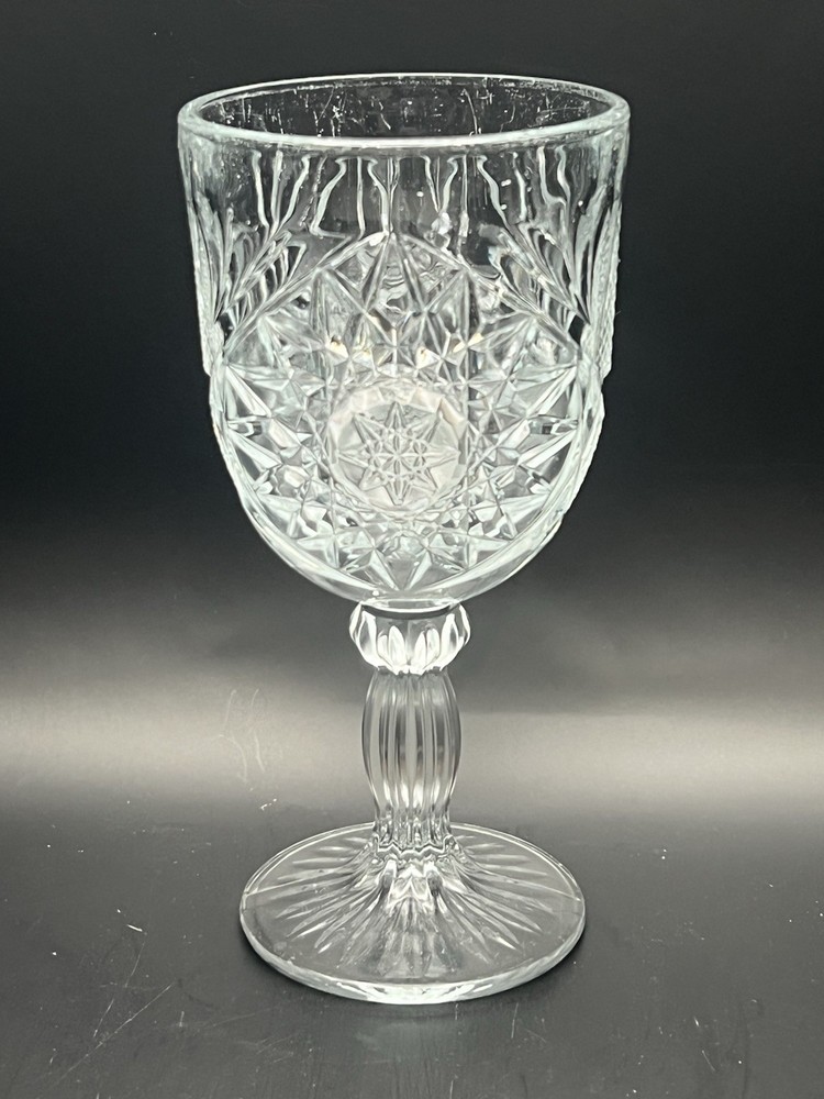 VTG Libbey Hobstar Stemmed Star Burst Etched Clear Glass Goblet (1 Available)