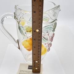 Mikasa Garden Harvest Clear Glass Pitcher 1.75 Qt 9″ Embossed Fruit Germany