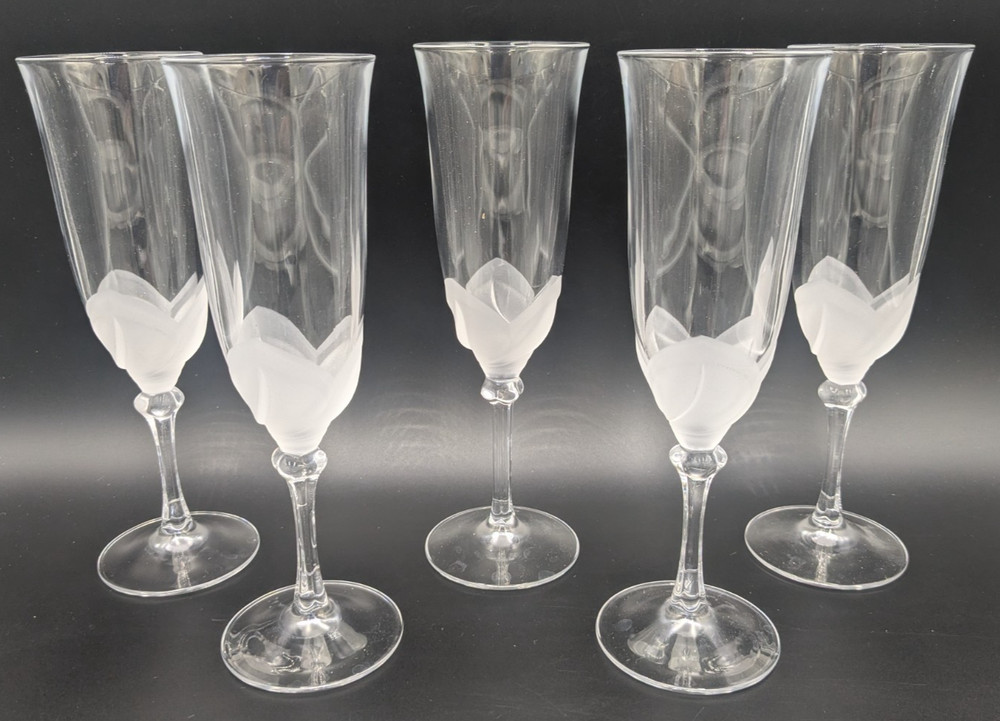 Vintage Set of (5) JG Durand Cristal D’Arques «Florence» Champagne Flutes