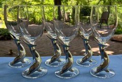 Set of 6 Royal Selangor Frankli Wild Pewter Dolphin Stemmed Wine Glasses Goblets