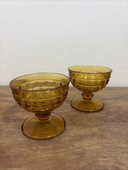 Vintage Set 4 Amber Indiana Glass Sherbert Dessert Cups Whitehall Colony Footed