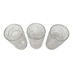 3 Vtg Embossed Fruit Clear Textured Tumblers Iced Tea 6 1/8″ Tall 16oz NO Chips