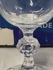 NIB 6 Bohemian Crystal Diamond Ball Stem Champagne Flutes Vintage Czechoslavakia