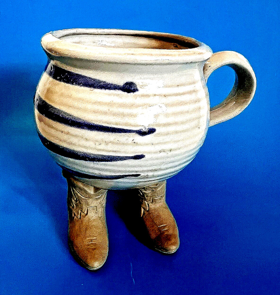 Muddy Waters Western Cowboy Texas Boot Gray Coffee Ceramic Cup Pottery 1985 New