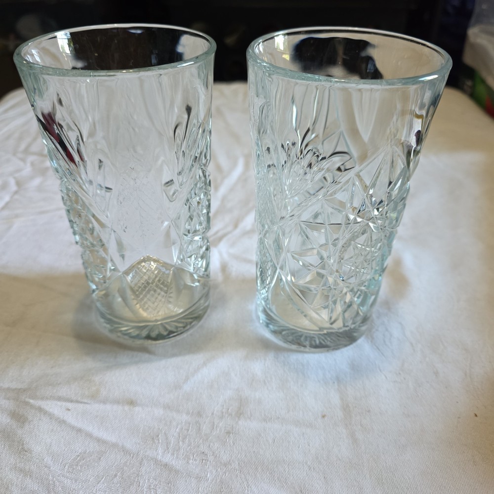 6 Inch Libby 16oz Hobstar Cooler Glasses Heavy Clear Drinking Glass Set of 2