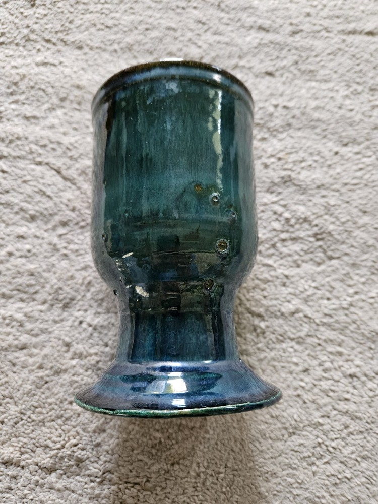 Mid Modern Studio Art Pewabic Style Goblet Drip Green Glaze Thick Mold