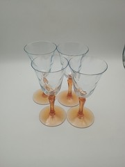 4 Rare Vintage Fostoria Cellini Pattern Loop Optic Water Goblets Amber Stem 7″ H