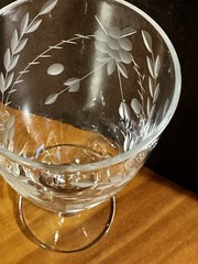 Vintage 1947, Gray Cut Floral & Dot Design, Juice Glass, 5 1/2″ Knob Stem