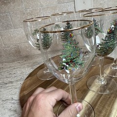 Set of 6~ Spode «Christmas Tree» Gold Trim 7-1/4″ Wine Goblets ~ Mint Condition