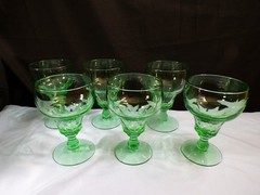 Set of 6 Fenton Green Glass Georgian Water Goblets