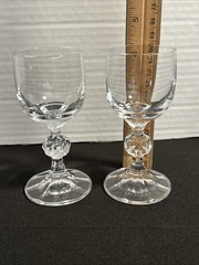 Vtg Bohemian Crystal Claudia Multi Faceted Ball Prism Cut Base Cordial Glass (2)