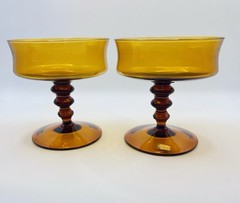 Set Of 2 Vintage MCM Richmond Coffee Colony Glass Champagne Goblet Made In Italy