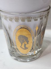 Vintage Set of 3 Gold Royal Ladies Portrait Cocktail Rocks Glasses Barware MCM