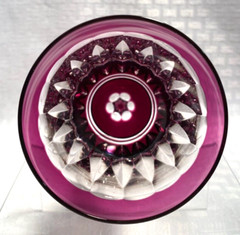 VAL ST LAMBERT WINE GLASS AMETHYST PURPLE CUT TO CLEAR CRYSTAL BOHEMIAN SIGNED