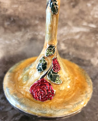 Set of 2 Champagne Flutes Enamel Rose Jewel Romantic Wedding Toasting Glasses