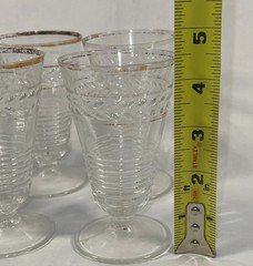 VTG Set 6 Federal Glass Clear Etched Footed Ribbed Tumbler 4 1/2” Tall