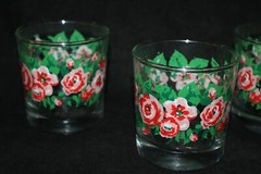 SET OF 4 VINTAGE LIBBY HAND PAINTED FLORAL ROSE JUICE GLASSES PIONEER WOMAN