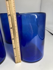 Cobalt Blue Tumblers Heavy Blow Glass Rough Pontil Set 7 No Chips