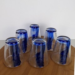 Bormioli Rocco Murano Cobalt Blue Swirl Glass Tumblers Set 6 Made in Italy 4.5