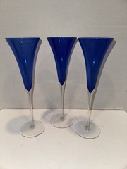 3 Blue 10 3/4 Flared Champagne Flutes