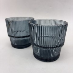Crate And Barrel Atwell Pair Of Grey Blue Old Fashioned Whiskey Glasses Robbed