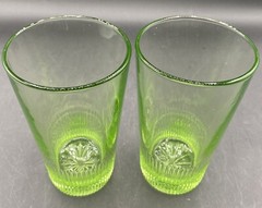 Pair Of Vintage WMY11 Green Martha Stewart Flat Tumblers 6″