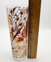 1 Vintage MCM Culver 22k Cranberry Gold Gillt Chrysanthemum Highball Glass Signd