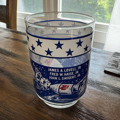 Apollo 13 Commemorative Glass Tumbler April 17, 1970 Clear Blue White Red