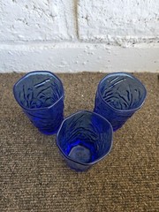 NIce Vintage Set of 3 Morgantown Seneca Driftwood Delphine Blue Juice Glasses