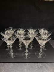Vintage Elegant Cut Glass Floral Panel Champagne Glass Set Of 11, Unknown Maker