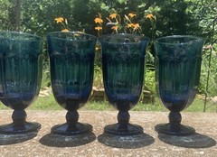 Vintage Set Of 6 Libbey Duratuff Dusky Blue Ice Tea Wine Glasses Goblets