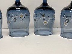 LRS-10 Smoke Blue, White,Yellow Floral Water Goblets By Libbey Glass Co,Set Of 4