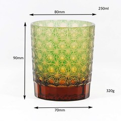Handmade Whisky Glasses Edo Kiriko Crystal Glass Drinkware Tumbler Green 9oz