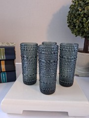 Hobnail/»Candle Wax»/Beaded Cordial Liqueur Glasses; Set of 4; Smokey Blue Color